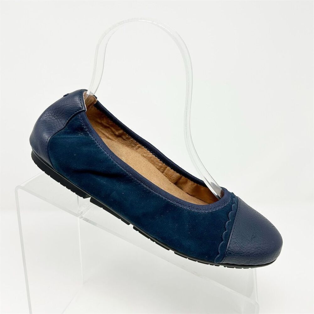 Vionic Women's Prim Tina Ballet Flats Navy Blue Leather Size 6 Classic Comfort